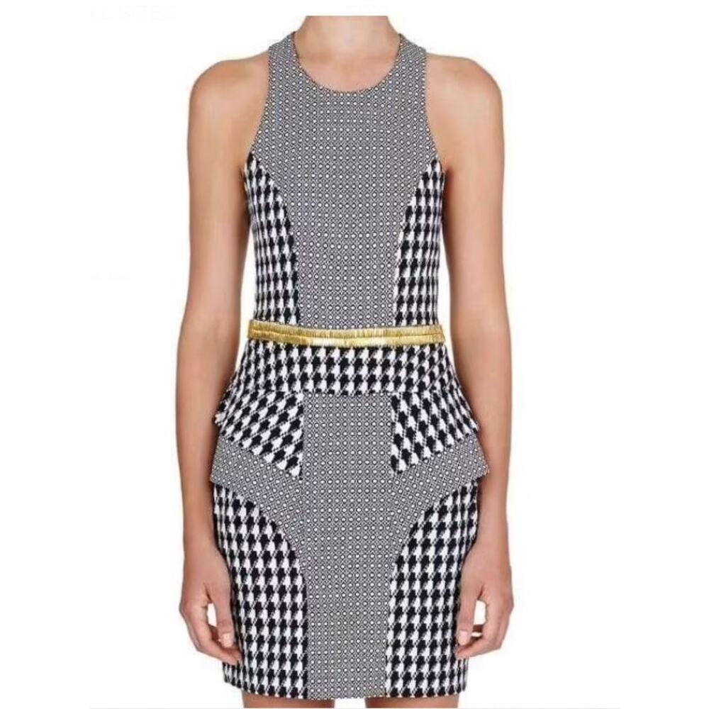 Sass & Bide The Helm Black Houndstooth Peplum Fitted Dress Women EUR 36 | US 6 - Picture 2 of 16
